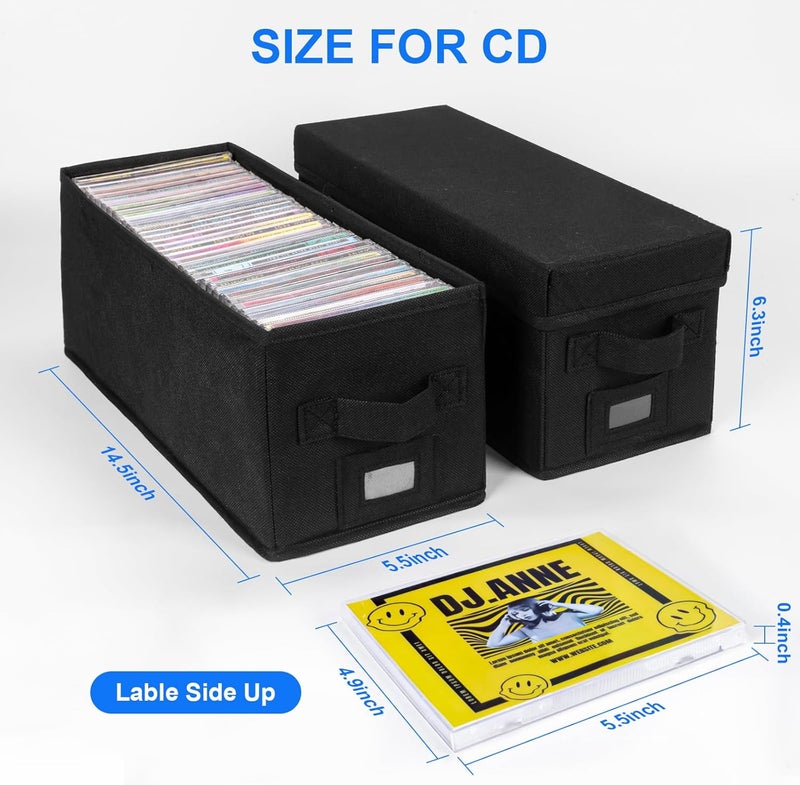 BOATISLE CD Case Holder with Handles and Lid – CD Storage Box with External Label Slots, Easy-to-Move Organizer Case for Efficient Media Storage,4Pack-Black - Image 3